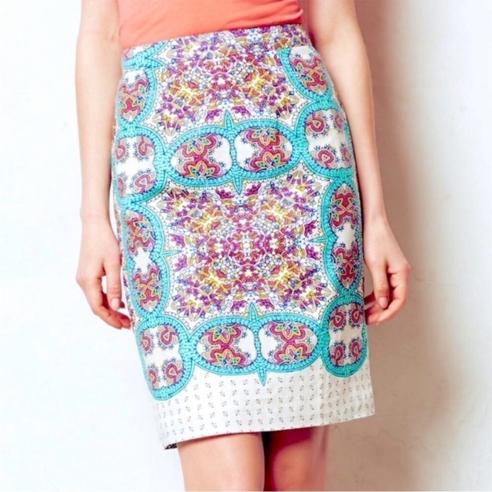 Maeve Manolya blue motif pencil skirt